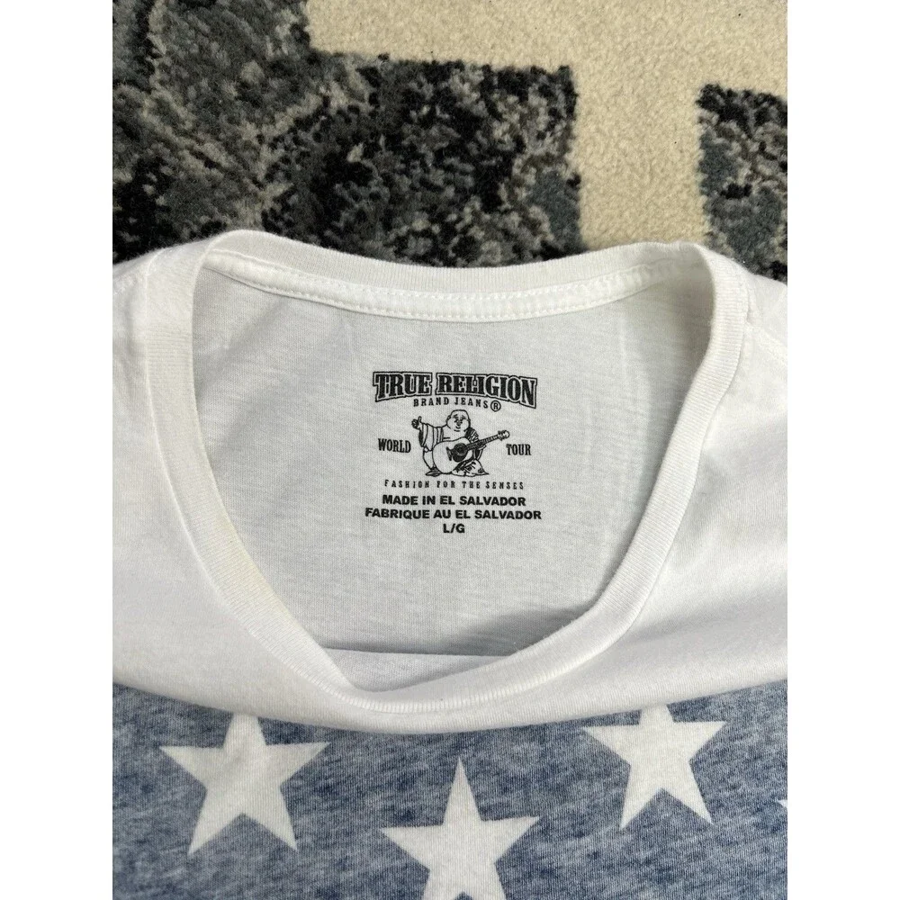 true religion printed tee shirt - Stars & Stripes MENS Size Large White